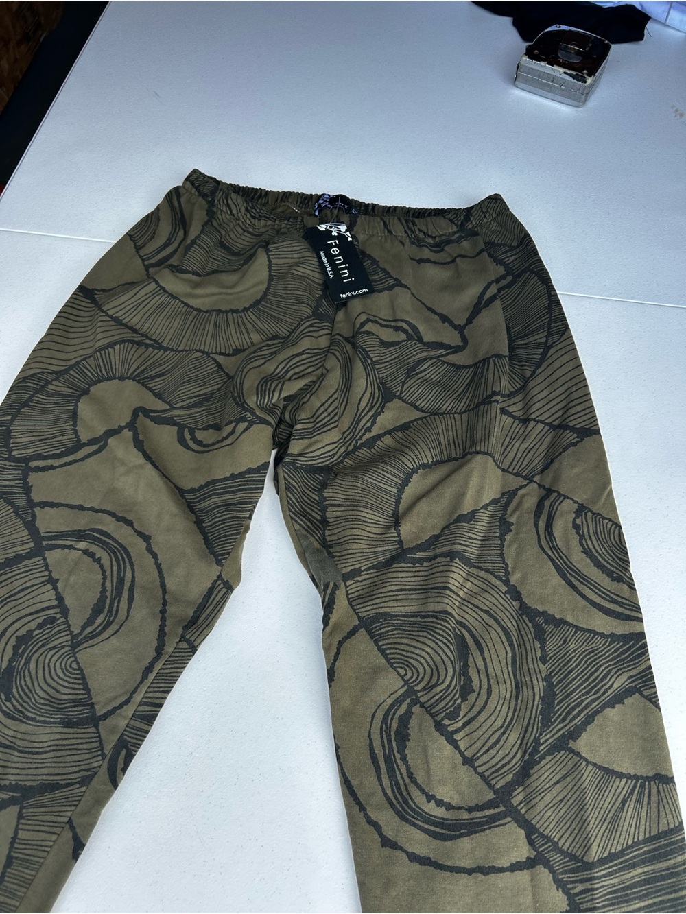 Fenini nwts. Olive Abstract Print Wide-Leg Pants - Picture 3 of 12